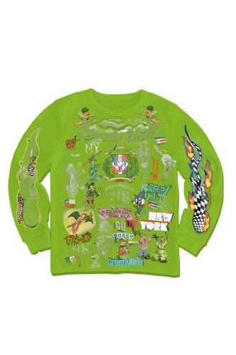 LIME-GREEN ALL-OVER PRINT LONG-SLEEVE